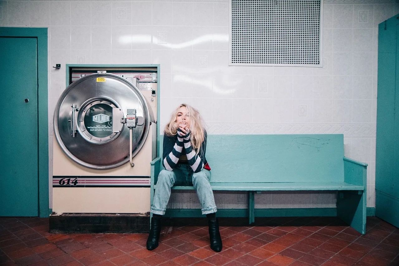 people, woman, sit, laundry, machine, shop, denim, blue, alone, blonde, laundry, laundry, laundry, laundry, laundry. Why some laundromat owners owners get referrals and others do not