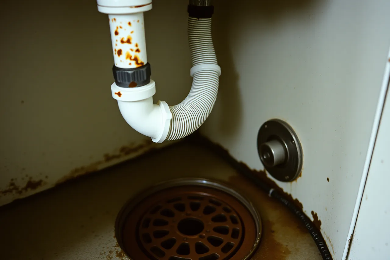 Commercial washer drain hose connected to a branch line with floor drain and cleanout (How to Keep Commercial Washer Drains Clear in a Laundromat)