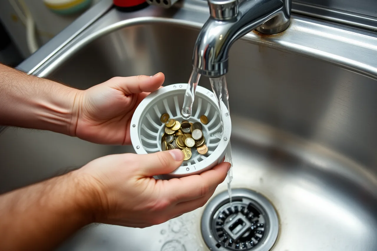 Hands rinsing a commercial washer drain filter under hot water (What Commercial Washer Error Codes Mean Before You Call a Tech)