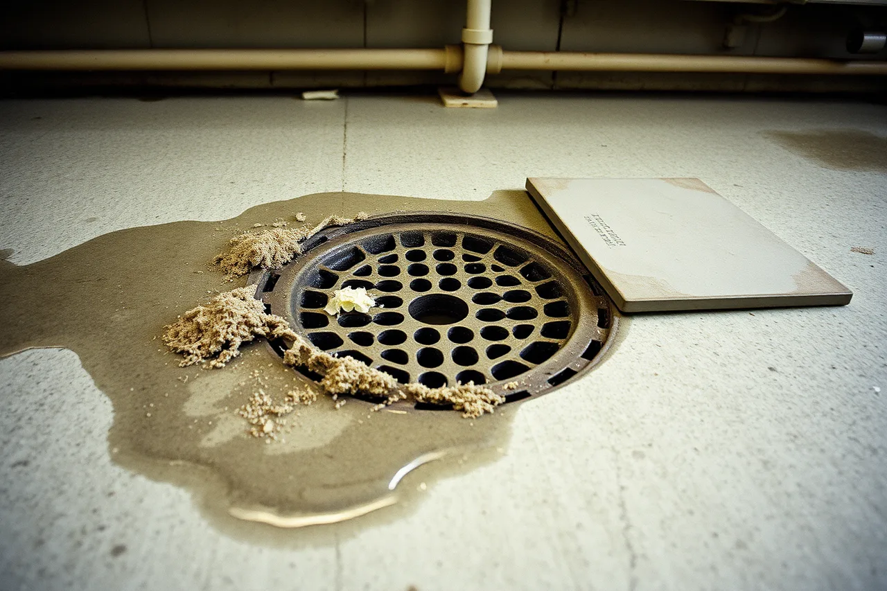 Floor drain and lint interceptor in a laundromat machine room (Finding the right site for a laundromat in 2027)