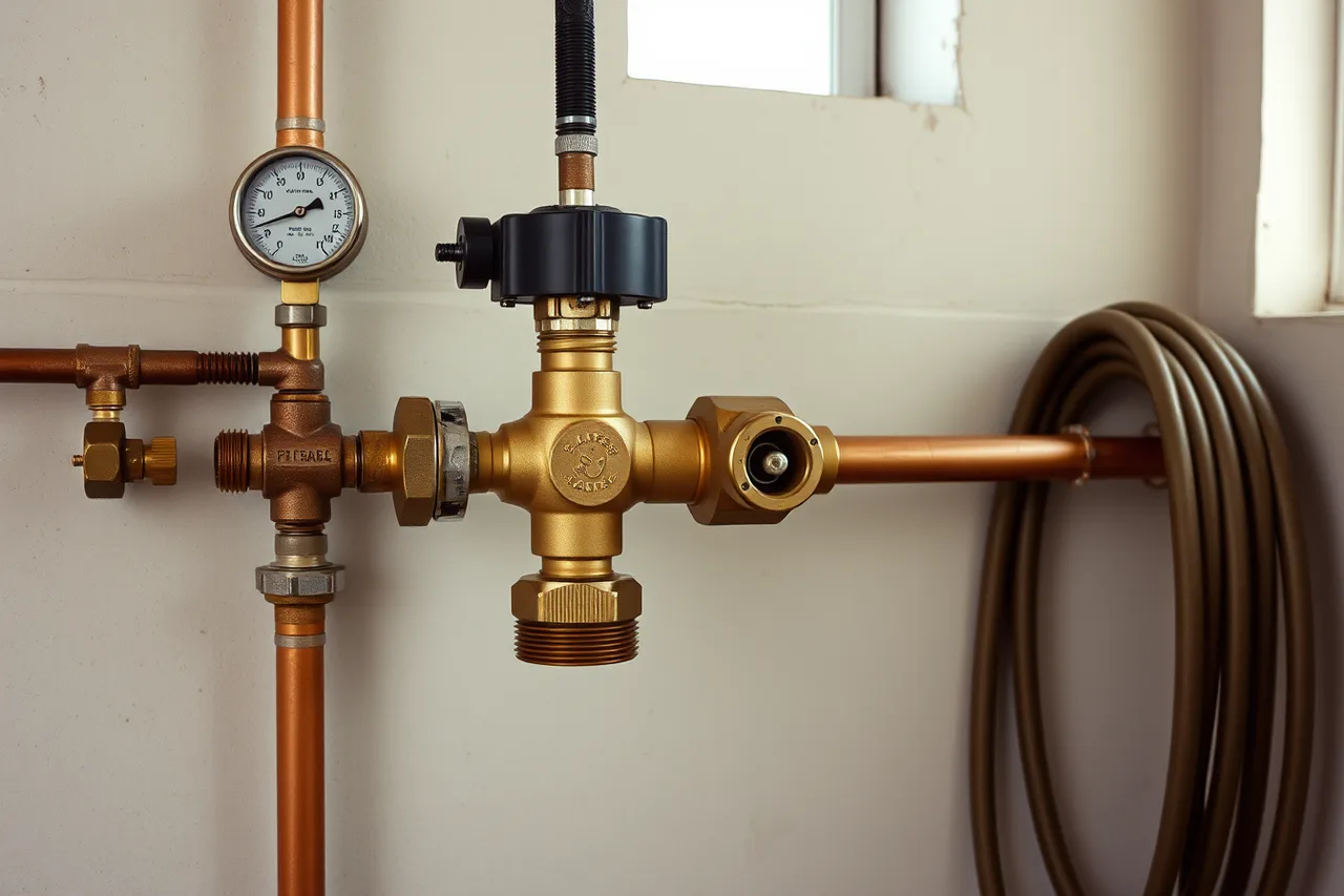 Backflow preventer assembly on a laundromat water supply line (What a serious laundromat compliance checklist covers)