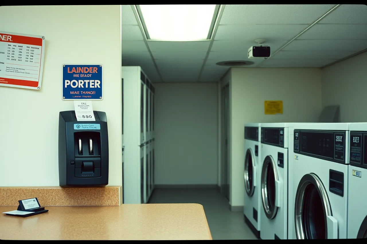 Bill changer, counter cash drawer, card reader and camera in laundromat (Equipment a laundromat cannot open without in 2027)