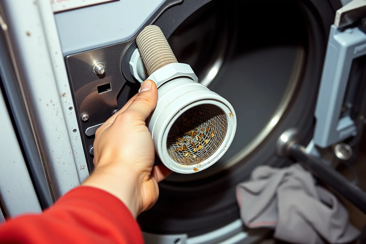 Hands removing a clogged water inlet screen from a washer fill valve (Speed Queen Washer Maintenance Schedule That Prevents Breakdowns)